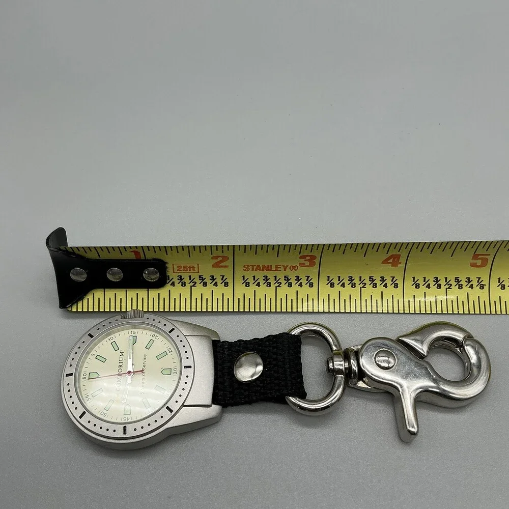 Comporium Key Ring Watch Mens 37mm Silver Tone Luminous Indexes New Battery
